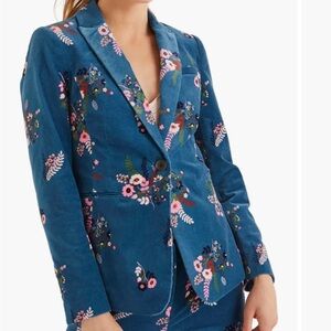 Boden Velvet Floral Sackville-West Blazer in Teal Blue Size 2 (EUC)